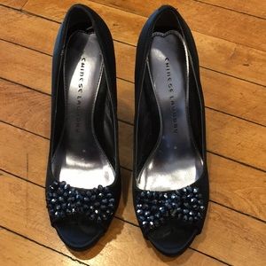 Black, dressy, satin heels